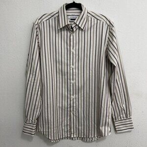 Versace Collection Business Fit Button Down Dress Shirt White Striped Sz 15.5/39